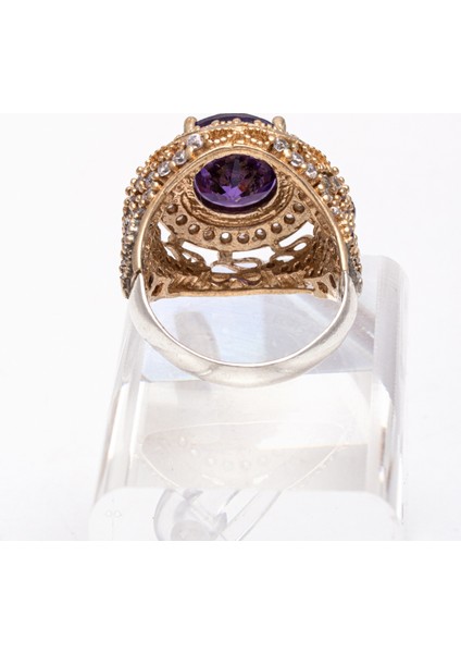Mor Doğal Taşlı Bakır Işlemeli 925 Ayar Gümüş Kadın Yüzük – Zarif ve Gösterişli Tasarım