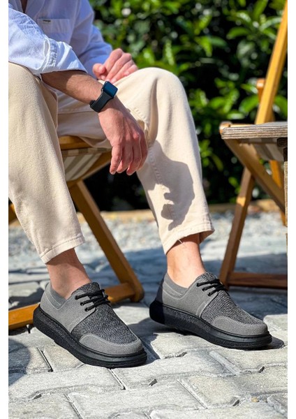 Lvsqvr KB-042 Kuback Bağcıklı Gri Siyah Taban Günlük Erkek Ayakkabı (Numara: 44)