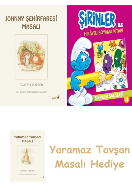 Beatrix Potter 21 - Johnny Şehirfaresi Masalı + Şirinler ile Hikayeli Boyama Kitabı - Şirinler Salatası + Yaramaz Tavşan Masalı