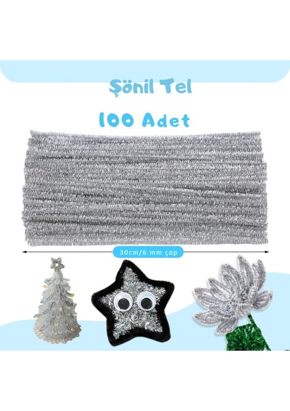 Şönil Tel, El Işi, Dıy, Hobi ve Çiçek Yapım Teli, Simli Gümüş, 100 Adet, 6 mm - 30 cm fiyatları