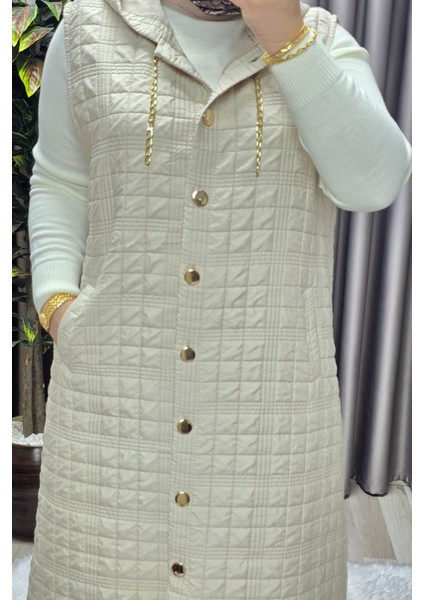 Kadın Giyim Büyük Beden Kapşonlu Astarlı Kare Desen Yelek fiyatları