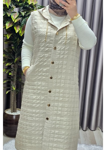 Kadın Giyim Büyük Beden Kapşonlu Astarlı Kare Desen Yelek fırsatları