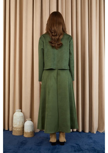 Kadın Nakış Detaylı Fermuarlı Scuba Süet Ceket Takım 14396 modelleri