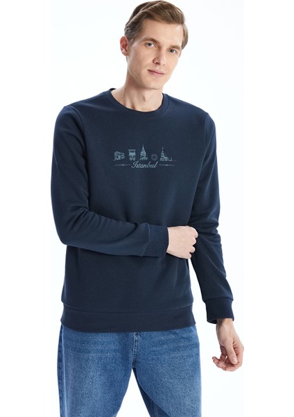 Yeni Sezon Bisiklet Yaka Uzun Kollu Istanbul Baskılı Erkek Kalın Sweatshirt