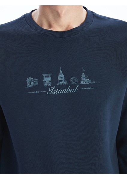 Yeni Sezon Bisiklet Yaka Uzun Kollu Istanbul Baskılı Erkek Kalın Sweatshirt modelleri