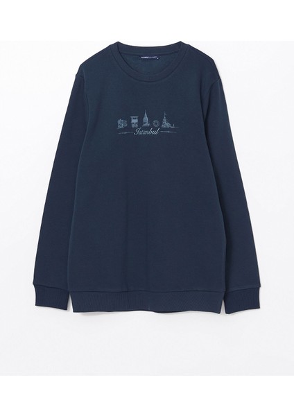 Yeni Sezon Bisiklet Yaka Uzun Kollu Istanbul Baskılı Erkek Kalın Sweatshirt indirimleri