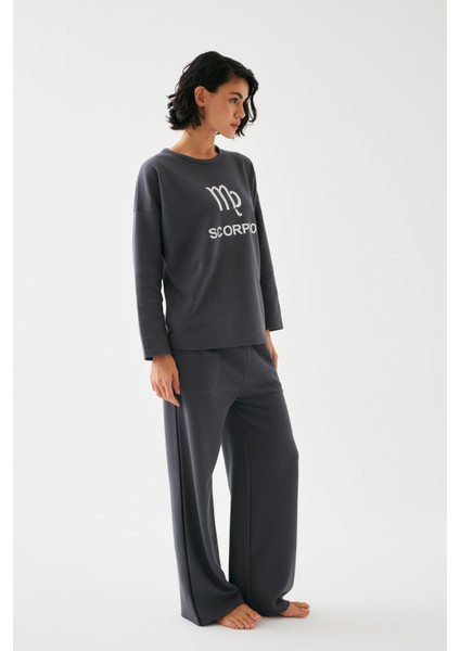 Kadın Füme Akrep Burcu Oversize 2 Iplik Eşofman Ev Giyim Takımı modelleri