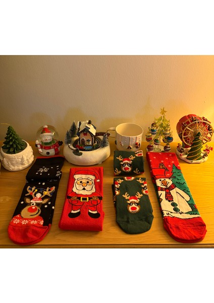 Al Bi 90Lık Karışık Renkli Unisex Yılbaşı Temalı Çorap 4'lü Set