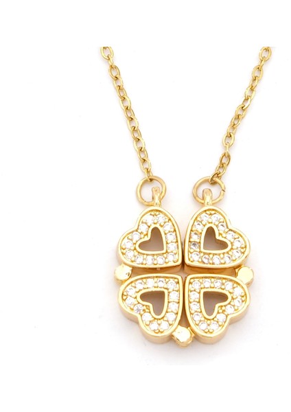 Çelik Kolye - Yonca Kolye Altın Kaplama KLY-637