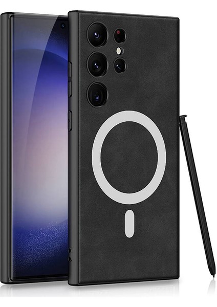 Galaxy S24 Ultra Kılıf M-Safe Şarj Özellikli Deri Tasarımlı Zore Kıpta Nubuk Kapak