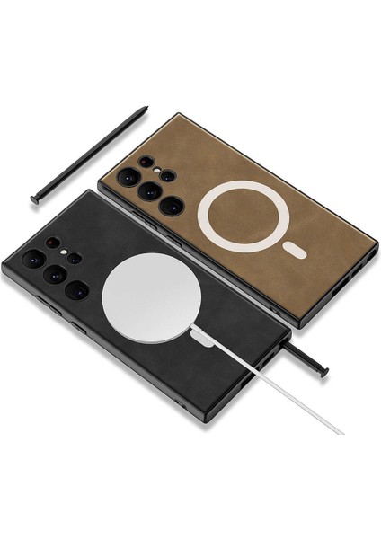 Galaxy S24 Ultra Kılıf M-Safe Şarj Özellikli Deri Tasarımlı Zore Kıpta Nubuk Kapak modelleri