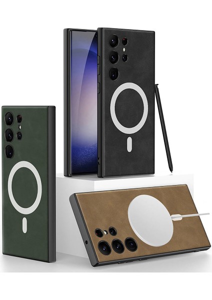 Galaxy S24 Ultra Kılıf M-Safe Şarj Özellikli Deri Tasarımlı Zore Kıpta Nubuk Kapak fırsatları