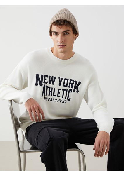 Yeni Sezon Bisiklet Yaka Uzun Kollu Nakışlı Erkek Triko Kazak