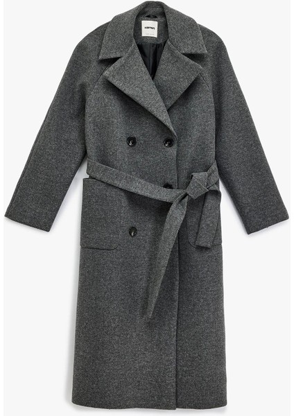 Kadın Uzun Kollu Cepli Kruvaze Kemerli Uzun Kaşe Kaban 6WAK00234EW