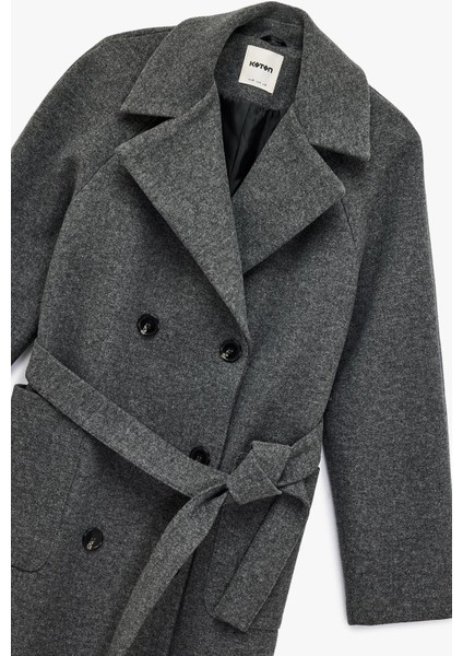 Kadın Uzun Kollu Cepli Kruvaze Kemerli Uzun Kaşe Kaban 6WAK00234EW fiyatları