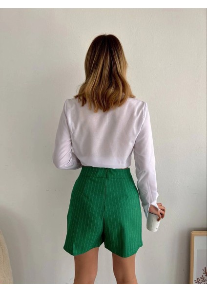Lvsqvr Zincir Detaylı Çizgili Şort Etek Yeşil (Beden: M) modelleri