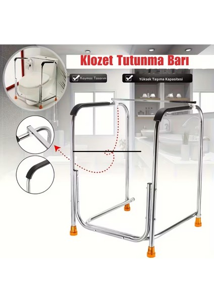 Klozet Kenarı Tutunma Barı - Delmeden Kolay Montaj, Yaşlı ve Hasta İçin Güvenli WC Desteği fırsatları