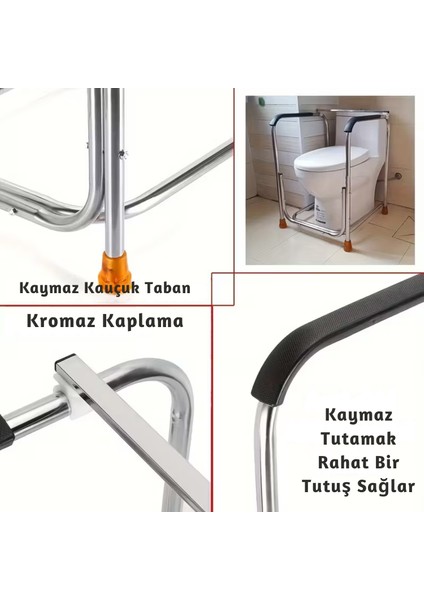 Klozet Kenarı Tutunma Barı - Delmeden Kolay Montaj, Yaşlı ve Hasta İçin Güvenli WC Desteği modelleri