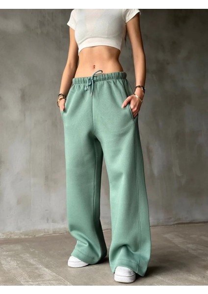 Palazzo Bol Paça Eşofman Pantolon - Yeşil