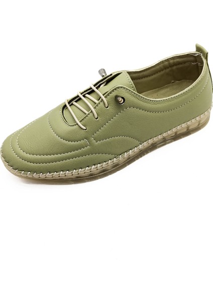 Hakiki Deri Mint Yeşili Renk Ortopedik Düz Taban Kadın Babet Ayakkabı modelleri