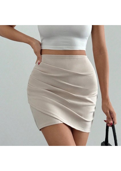 Lvsqvr Drapeli Mini Etek S24771 Bej (Beden: M) fiyatları