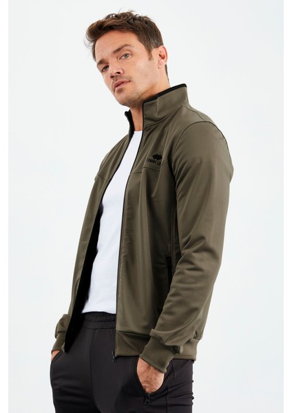 Camel - Siyah Dik Yaka Fermuarlı Standart Kalıp Klasik Paça Erkek Eşofman Takımı - 85162