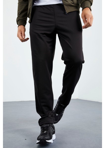 Camel - Siyah Dik Yaka Fermuarlı Standart Kalıp Klasik Paça Erkek Eşofman Takımı - 85162