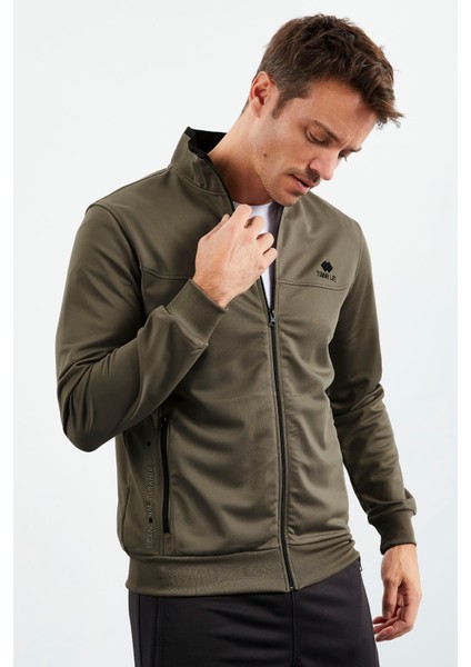 Camel - Siyah Dik Yaka Fermuarlı Standart Kalıp Klasik Paça Erkek Eşofman Takımı - 85162