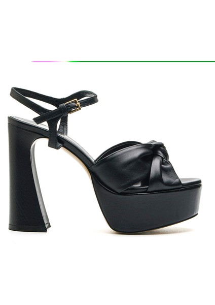 Tooth Siyah Hakiki Deri Kadın Topuklu Sandalet