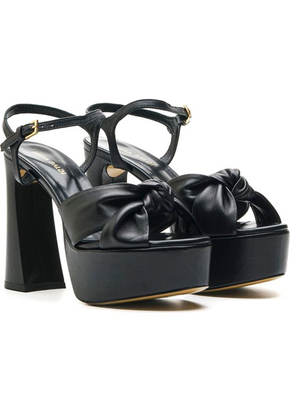 Tooth Siyah Hakiki Deri Kadın Topuklu Sandalet modelleri