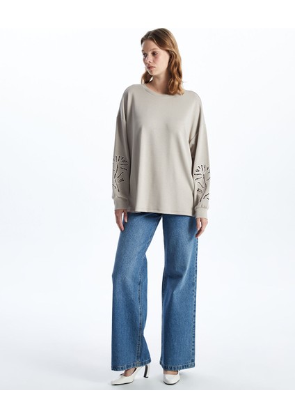 Yeni Sezon Bisiklet Yaka Ajurlu Oversize Kadın Sweatshirt fiyatları