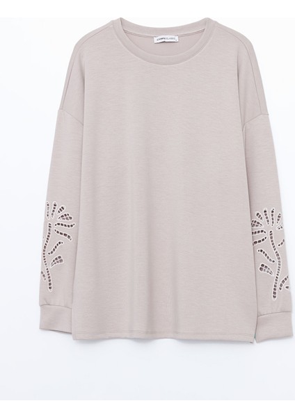 Yeni Sezon Bisiklet Yaka Ajurlu Oversize Kadın Sweatshirt indirimleri