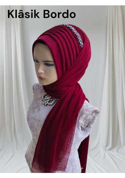 Aksesuar Dahil Klasik Bordo Tek Tek Hazır Duvak Hazır Şal Hazır Türban