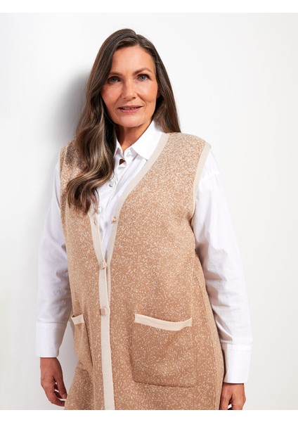 Yeni Sezon V Yaka Desenli Kadın Triko Yelek