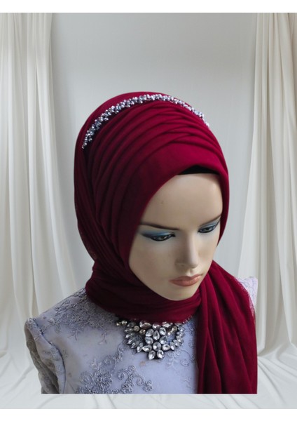 Aksesuar Dahil Klasik Bordo Tek Tek Hazır Duvak Hazır Şal Hazır Türban modelleri