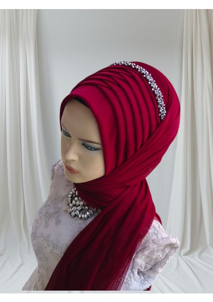 Aksesuar Dahil Klasik Bordo Tek Tek Hazır Duvak Hazır Şal Hazır Türban fırsatları
