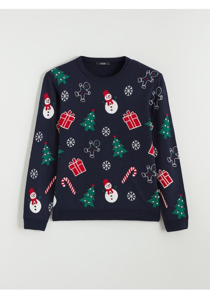 Yeni Sezon Bisiklet Yaka Yılbaşı Temalı Erkek Triko Kazak