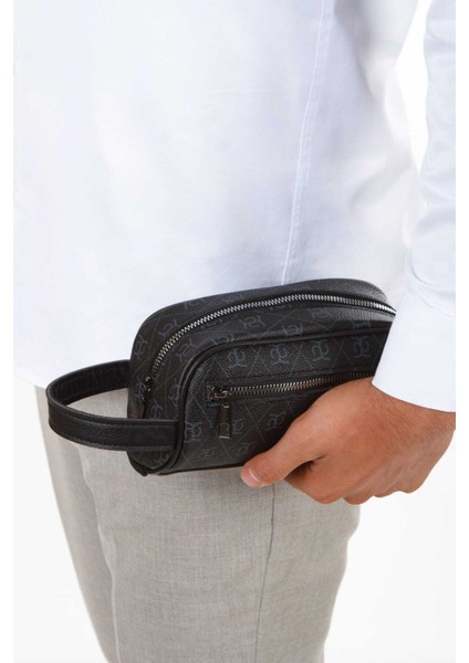 Erkek Deri Portföy Clutch Traş Kozmetik Bakım ve Günlük El Çantası Siyah - Lacivert - NEWPOLO355 fırsatları