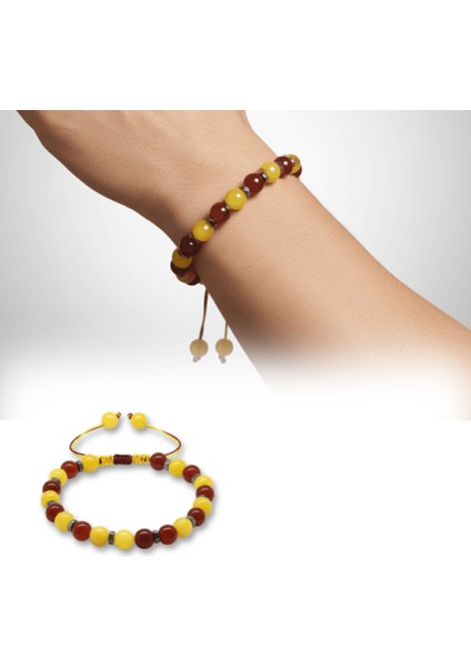 Makrome Örgülü Küre Kesim Sarı Kırmızı Jade Akik Hematit Doğaltaş Erkek Taraftar Bileklik fiyatları