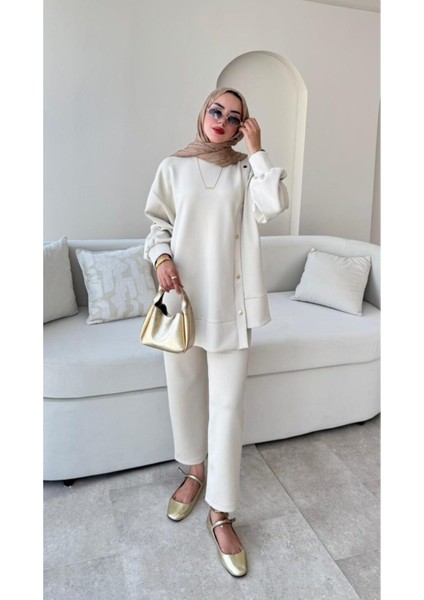 Kadın Pantolon İkili Scuba Takım M61205 - Bej modelleri