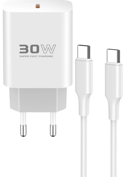 Lvsqvr Konfulon C87C 30W Type-C Çıkışlı Ekstra DL51 1m Type-C To Type-C Kablolu Pd Şarj Cihazı - Beyaz