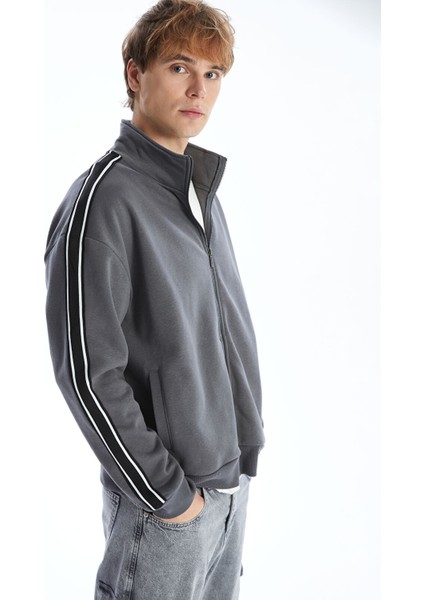 Yeni Sezon Dik Yaka Uzun Kollu Erkek Fermuarlı Sweatshirt