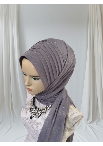Simli Koyu Gri Aksesuarlı Hazır Şal Abiye Şal Hazır Türban fırsatları