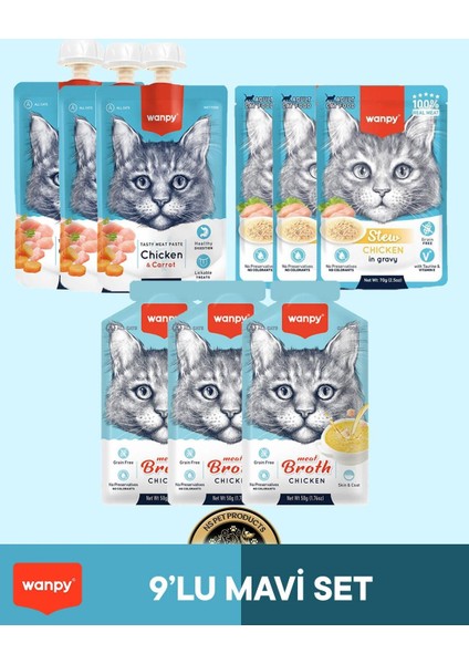 Kedi Maması 9'lu Tavuklu Mavi Set