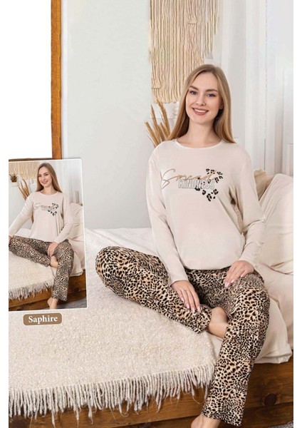 Kadın Leopar Desen Saphire Pijama Takımı 0473 Bej fiyatları