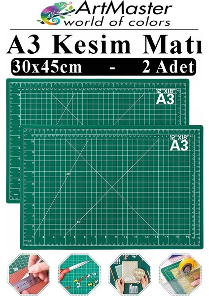 A3 Kesim Matı 2 Adet 30X45 cm Çift Taraflı Çizim Matı Kesim Altlığı Kesme Madı Kesim Tablası Proje Etkinlik