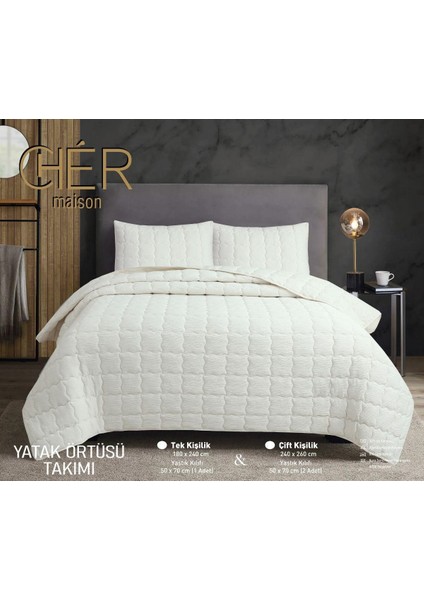 Çok Amaçlı Yastık Kılıflı Çift Kişilik Yatak Örtüsü Ekru