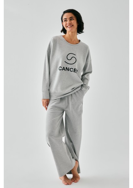 Kadın Gri Yengeç Burcu Oversize 2 Iplik Eşofman Ev Giyim Takımı fiyatları