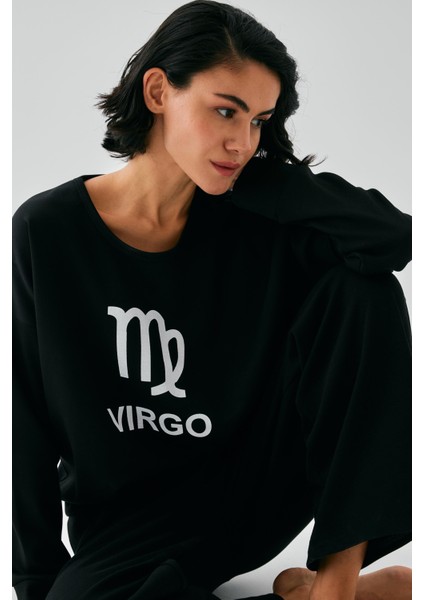 Kadın Siyah Başak Burcu Oversize 2 Iplik Eşofman Ev Giyim Takımı indirimleri