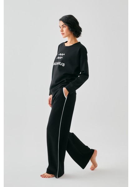 Kadın Siyah Kova Burcu Oversize 2 Iplik Eşofman Ev Giyim Takımı fiyatları